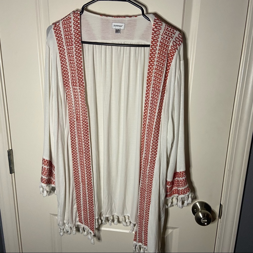 Avenue Open Cardigan-Embroidered Edge Detail